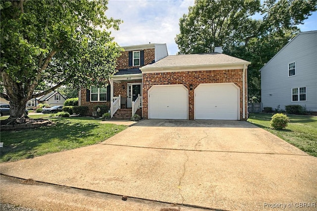 802 Westgate Ct, Newport News, VA 23602 - traditional-style house with brick siding, a front yard, a garage, and concrete driveway