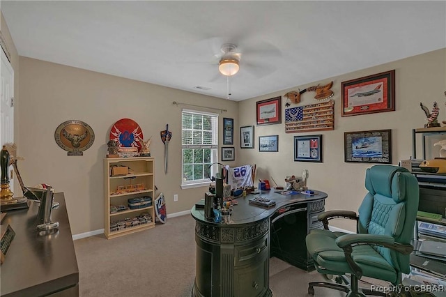 802 Westgate Ct, Newport News, VA 23602 - home office featuring ceiling fan, carpet floors, and baseboards