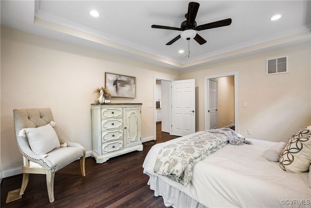 3904 Ambergrove Ave, Chesterfield, VA 23236 - bedroom with a raised ceiling, crown molding, dark wood finished floors, recessed lighting, and baseboards