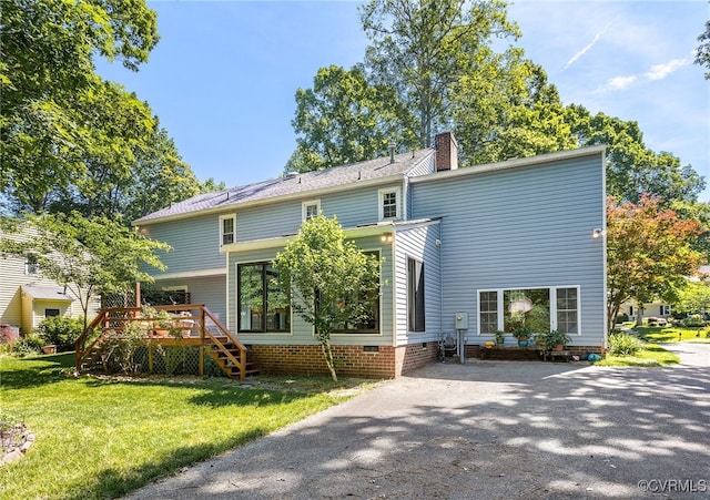 2020 Running Brook Ln, Midlothian, VA 23113 - rear view of property with a deck, a chimney, stairs, and a yard