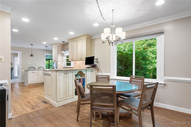 2020 Running Brook Ln, Midlothian, VA 23113 - dining room with a chandelier, healthy amount of natural light, light wood finished floors, ornamental molding, and recessed lighting