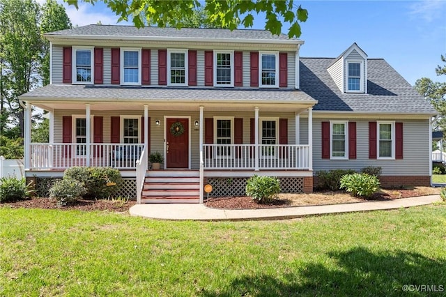6730 Bryanbell Dr, North Chesterfield, VA 23234 - colonial inspired home featuring a porch, a front lawn, and roof with shingles