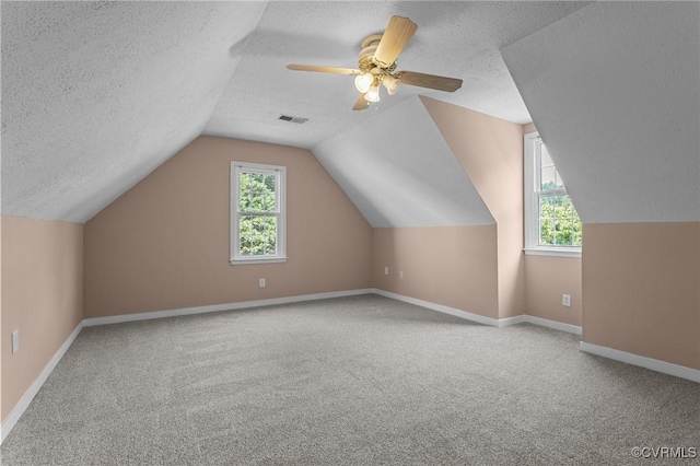 6730 Bryanbell Dr, North Chesterfield, VA 23234 - bonus room featuring carpet flooring, healthy amount of natural light, a textured ceiling, baseboards, and lofted ceiling