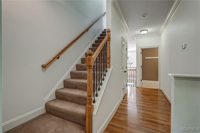 3330 Handley Rd, Midlothian, VA 23113 - stairway with wood finished floors, crown molding, and baseboards