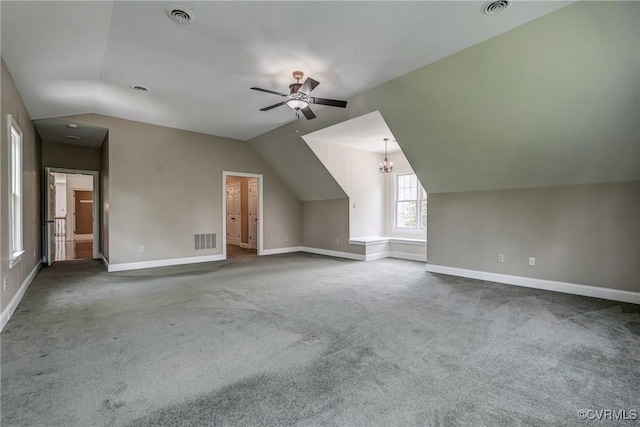 3330 Handley Rd, Midlothian, VA 23113 - bonus room featuring vaulted ceiling, carpet, baseboards, and a ceiling fan