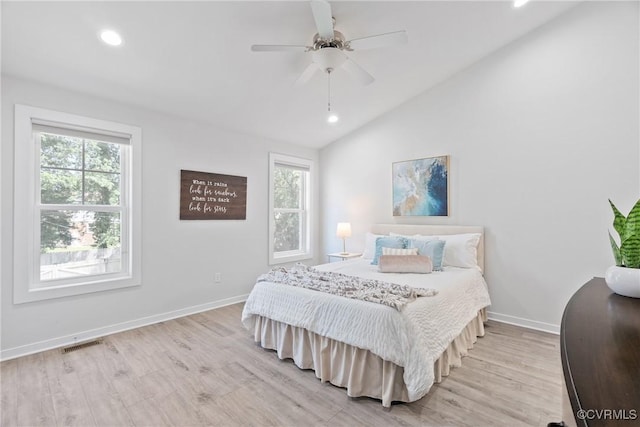 1117 N 31st St, Richmond, VA 23223 - bedroom featuring light wood finished floors, recessed lighting, vaulted ceiling, and a ceiling fan