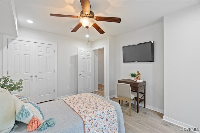 1117 N 31st St, Richmond, VA 23223 - bedroom with a closet, a ceiling fan, light wood finished floors, and recessed lighting