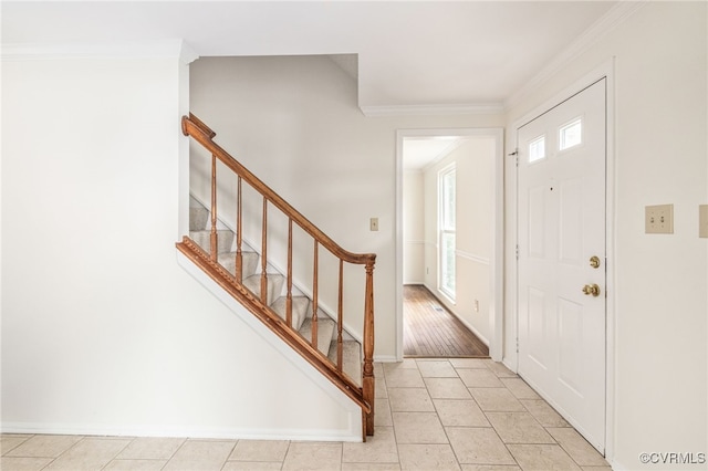 9645 Benbow Rd, North Chesterfield, VA 23235 - entrance foyer featuring stairs, crown molding, and baseboards