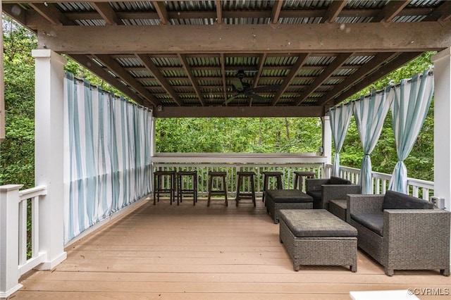 9645 Benbow Rd, North Chesterfield, VA 23235 - wooden deck with ceiling fan and exterior bar