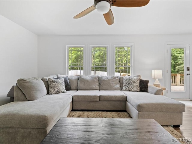 11660 Oakrise Pl, New Kent, VA 23124 - living room featuring healthy amount of natural light, wood finished floors, and ceiling fan