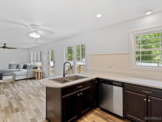 11660 Oakrise Pl, New Kent, VA 23124 - kitchen featuring stainless steel dishwasher, a sink, plenty of natural light, and a ceiling fan