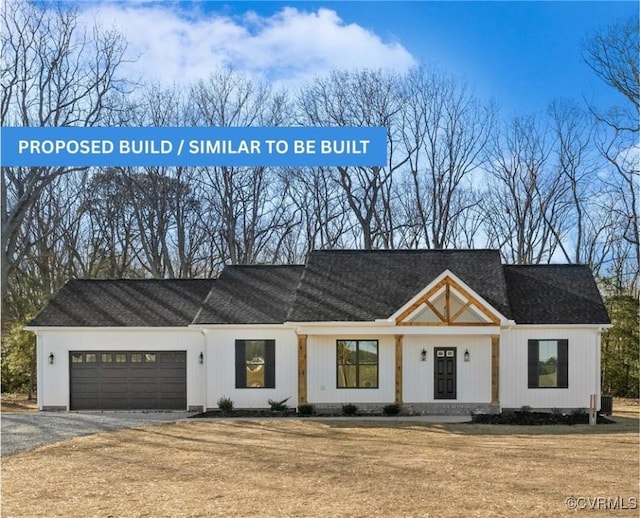 TBD Gatewood Rd, Dewitt, VA 23840 - view of front of house featuring an attached garage, gravel driveway, a front yard, and roof with shingles