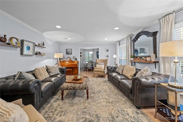 905 Manakin Rd, Midlothian, VA 23113 - living area featuring ornamental molding, wood finished floors, plenty of natural light, and recessed lighting