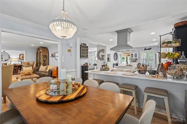 905 Manakin Rd, Midlothian, VA 23113 - dining space featuring a chandelier, ornamental molding, and recessed lighting