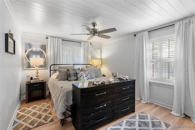905 Manakin Rd, Midlothian, VA 23113 - bedroom featuring light wood-type flooring, baseboards, a ceiling fan, wood ceiling, and crown molding