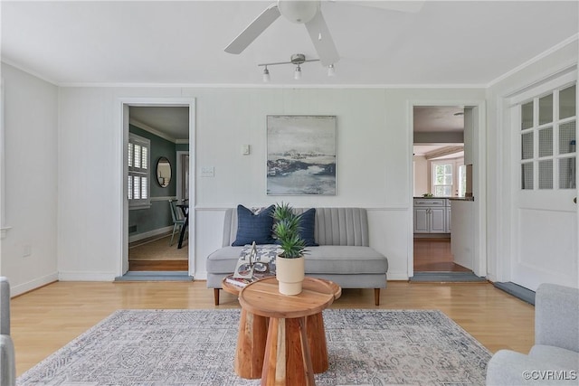 7625 Marilea Rd, Richmond, VA 23225 - living room featuring crown molding, wood finished floors, and ceiling fan