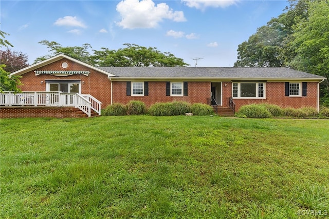 11440 Bienvenue Rd, Rockville, VA 23146 - ranch-style house featuring brick siding, a front lawn, and a wooden deck