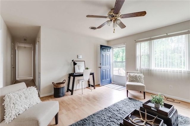 3307 Carlisle Ave, Hopewell, VA 23860 - living area featuring attic access, wood finished floors, a ceiling fan, and baseboards