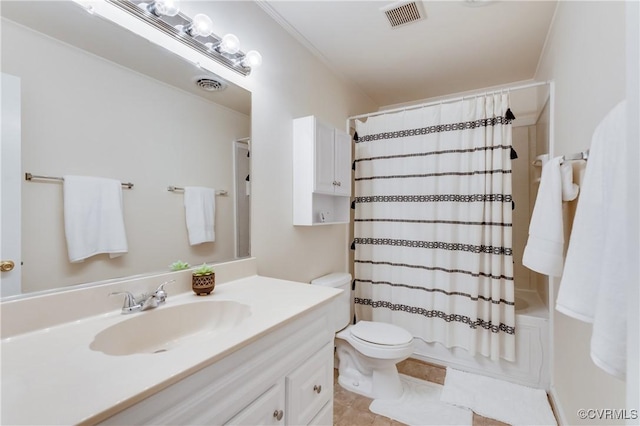 3307 Carlisle Ave, Hopewell, VA 23860 - bathroom featuring vanity, toilet, shower / bathtub combination with curtain, and tile patterned flooring