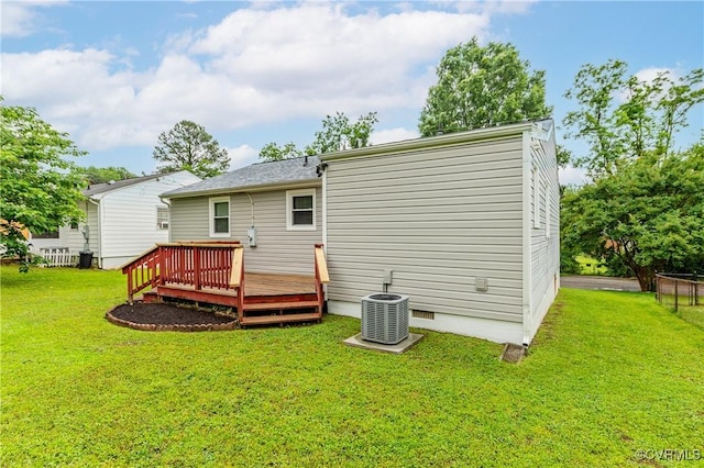 3307 Carlisle Ave, Hopewell, VA 23860 - rear view of house featuring central AC unit, a deck, and crawl space
