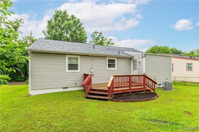 3307 Carlisle Ave, Hopewell, VA 23860 - back of house featuring a deck, crawl space, central air condition unit, and roof with shingles