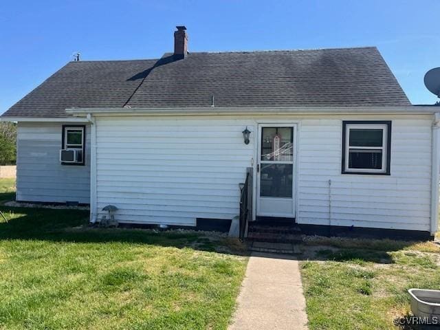 272 Deer Run Trl, Saint Stephens Church, VA 23148 - back of property with entry steps, a yard, a chimney, a shingled roof, and cooling unit