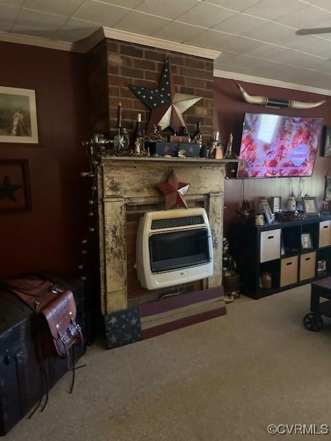 272 Deer Run Trl, Saint Stephens Church, VA 23148 - living room featuring crown molding, heating unit, and carpet floors