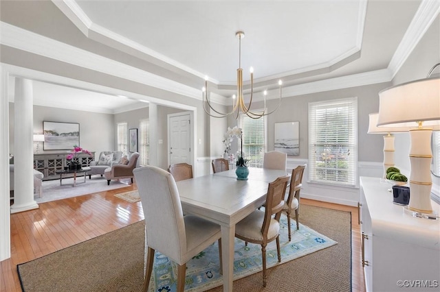 13212 Railey Hill Dr, Midlothian, VA 23114 - dining room featuring a tray ceiling, hardwood / wood-style floors, and ornamental molding