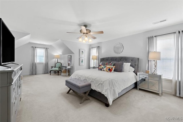 13212 Railey Hill Dr, Midlothian, VA 23114 - bedroom featuring light colored carpet, a ceiling fan, lofted ceiling, and baseboards