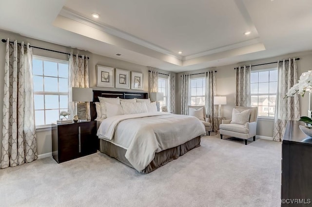 8613 Mckibben Dr, Chesterfield, VA 23838 - carpeted bedroom featuring a raised ceiling, multiple windows, baseboards, ornamental molding, and recessed lighting