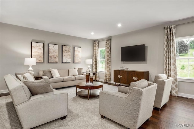8613 Mckibben Dr, Chesterfield, VA 23838 - living room featuring baseboards, wood finished floors, and recessed lighting
