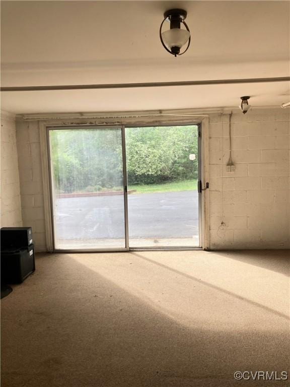 726 S Broad St, Kenbridge, VA 23944 - doorway to outside with carpet, concrete block wall, and plenty of natural light