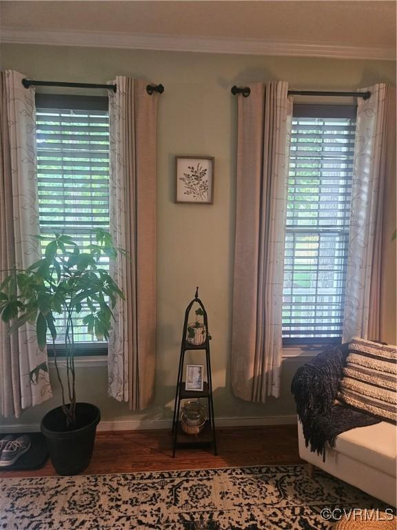 6778 Sassafras Dr, Quinton, VA 23141 - detailed view of crown molding, baseboards, and wood finished floors