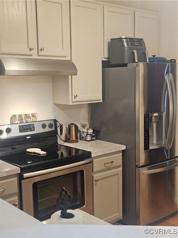 6778 Sassafras Dr, Quinton, VA 23141 - kitchen featuring stainless steel appliances, under cabinet range hood, light countertops, and white cabinets