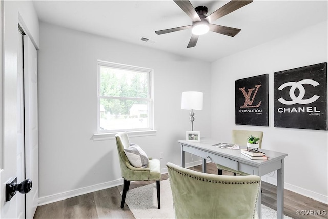 2222 Binford Ln, Richmond, VA 23223 - office with wood finished floors, ceiling fan, and baseboards