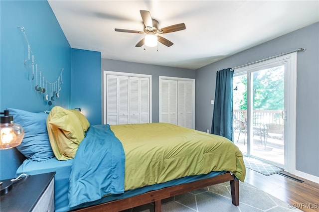4710 Mason Rest Ct, Chesterfield, VA 23234 - bedroom with access to exterior, multiple closets, wood finished floors, a ceiling fan, and baseboards