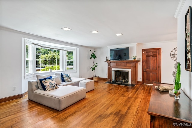 1743 Johnson Rd, Petersburg, VA 23805 - living area with a fireplace with flush hearth, ornamental molding, wood finished floors, and baseboards