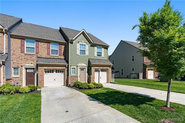 8910 Ringview Dr, Mechanicsville, VA 23116 - view of front facade featuring driveway, an attached garage, brick siding, a front yard, and roof with shingles