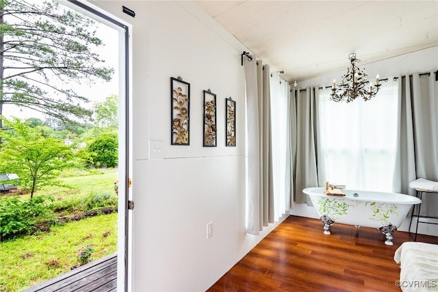 1708 Michaels Rd, Henrico, VA 23229 - entryway featuring a chandelier, wood finished floors, and lofted ceiling