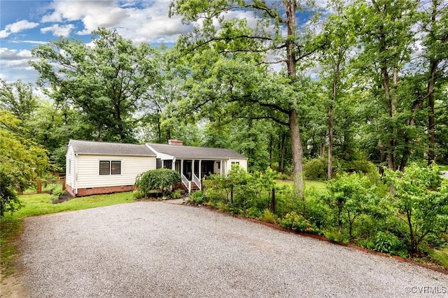 1708 Michaels Rd, Henrico, VA 23229 - ranch-style home with gravel driveway and a chimney