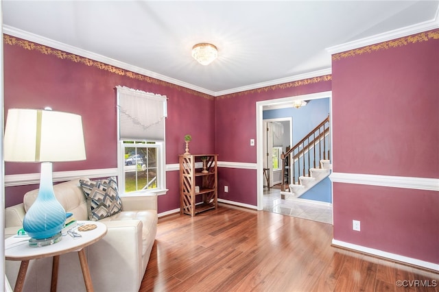 1724 Villageway Dr, Henrico, VA 23229 - living area with stairway, ornamental molding, and wood finished floors