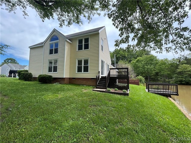 7821 Breaker Point Ct, Chesterfield, VA 23832 - rear view of house with a deck, a yard, and crawl space