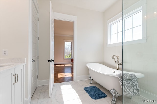 1555 Smokey Ridge Rd, Maidens, VA 23102 - full bathroom with plenty of natural light, a freestanding tub, vanity, and baseboards