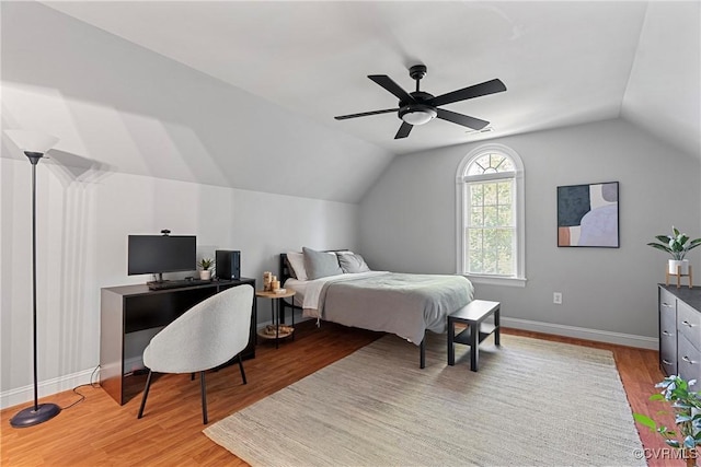14136 Rigney Dr, Midlothian, VA 23113 - bedroom with wood finished floors, vaulted ceiling, baseboards, ceiling fan, and an office area