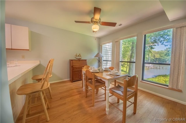 54 Villa Ridge Dr Unit C, Hartfield, VA 23071 - dining area with baseboards, light wood-style floors, and a ceiling fan