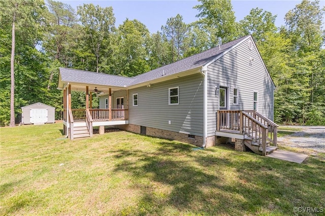 6180 Emmaus Church Rd, Providence Forge, VA 23140 - back of house featuring crawl space, ceiling fan, a yard, and a shingled roof