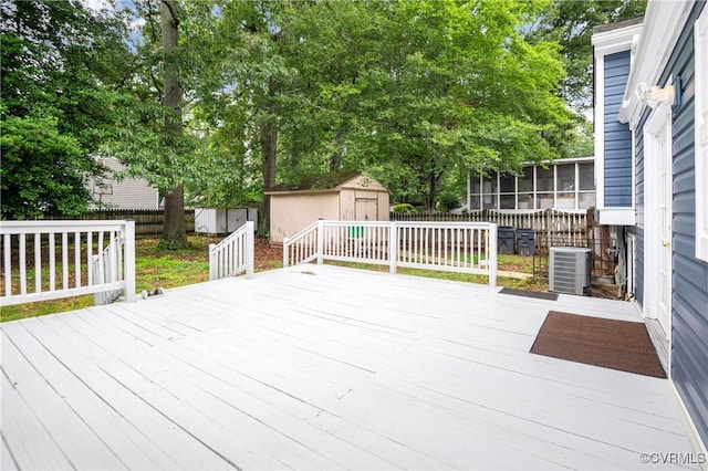 9901 Husting Ct, Chesterfield, VA 23832 - deck featuring a sunroom, central air condition unit, and a fenced backyard