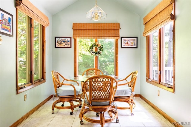 1412 Darrell Dr, Midlothian, VA 23114 - dining area featuring a chandelier, lofted ceiling, baseboards, and tile patterned floors