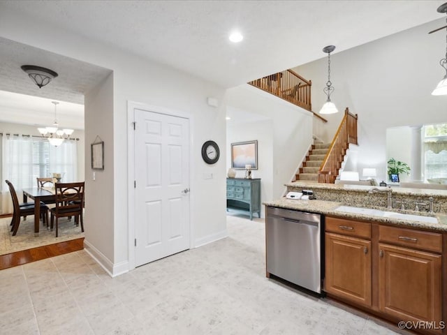 442 Dunlin Ct, Midlothian, VA 23114 - kitchen featuring dishwasher, a sink, plenty of natural light, a chandelier, and recessed lighting