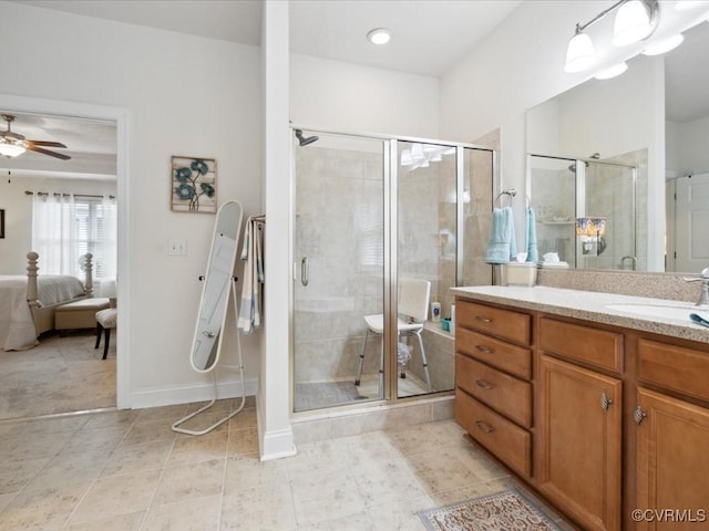 442 Dunlin Ct, Midlothian, VA 23114 - full bathroom featuring vanity, a shower stall, ceiling fan, and connected bathroom